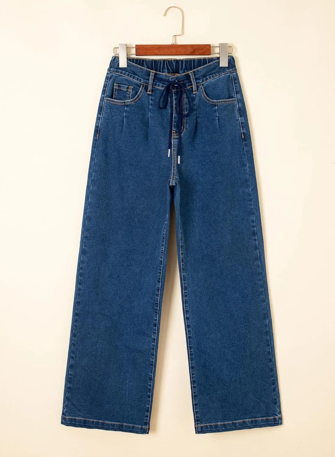 Sidefeel Women's Wide Leg Jeans High Waisted Stretchy Straight Baggy Drawstring Denim Pants