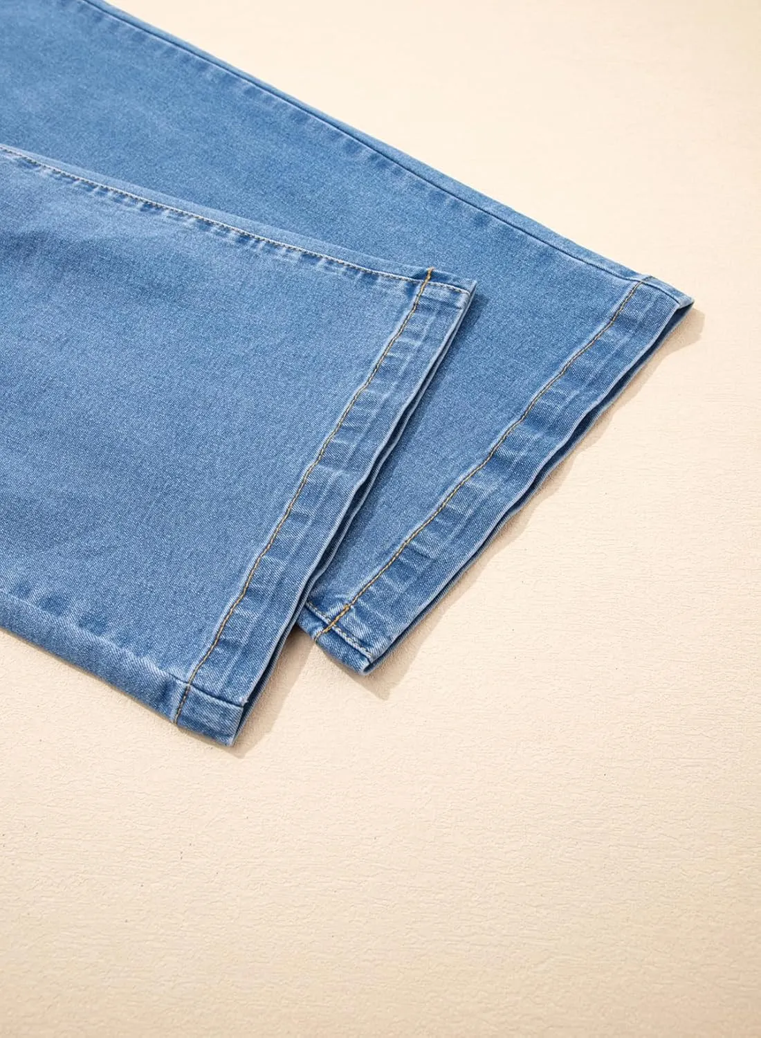 Sidefeel Women's Wide Leg Jeans High Waisted Stretchy Straight Baggy Drawstring Denim Pants