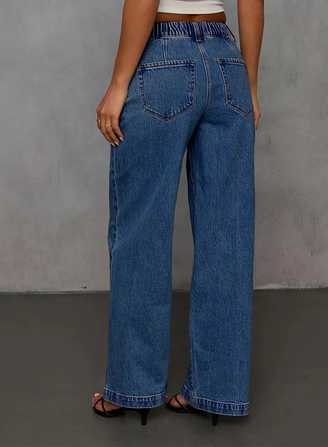 Sidefeel Women's Wide Leg Jeans High Waisted Stretchy Straight Baggy Drawstring Denim Pants