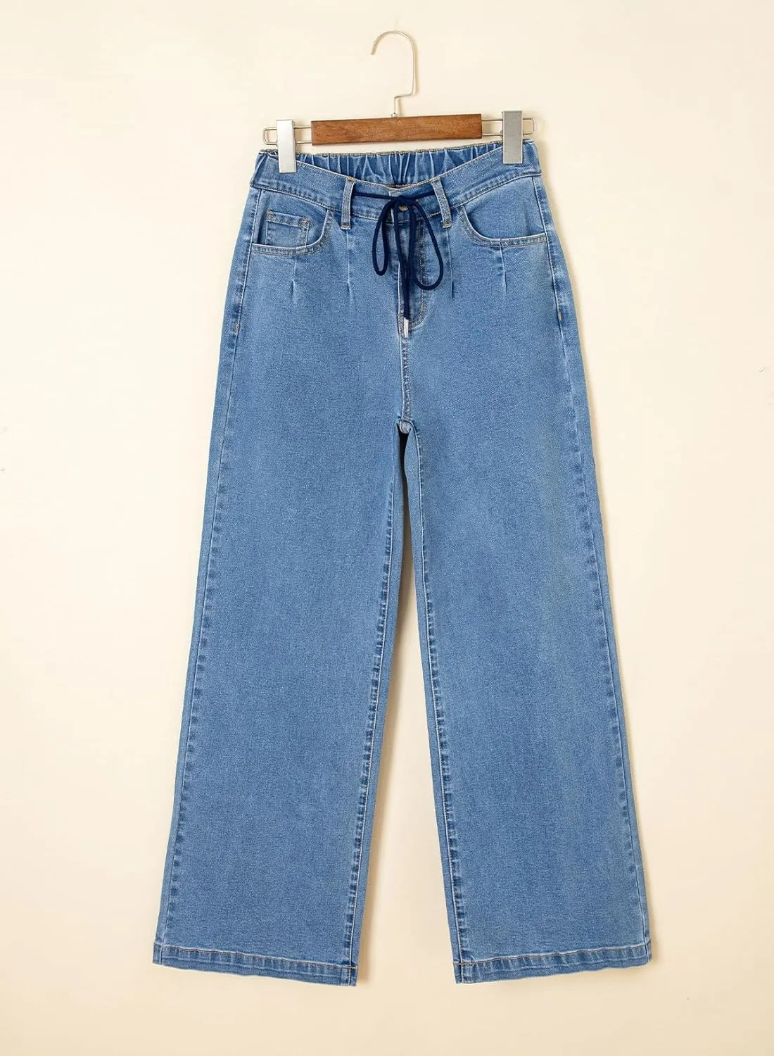 Sidefeel Women's Wide Leg Jeans High Waisted Stretchy Straight Baggy Drawstring Denim Pants