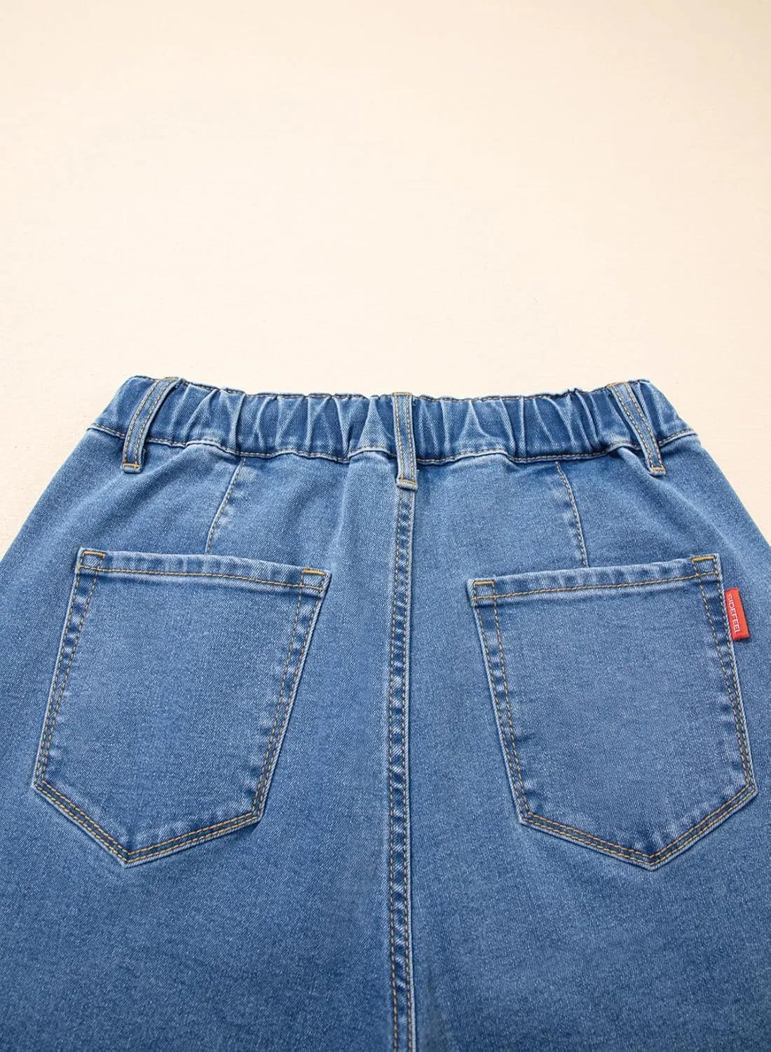Sidefeel Women's Wide Leg Jeans High Waisted Stretchy Straight Baggy Drawstring Denim Pants