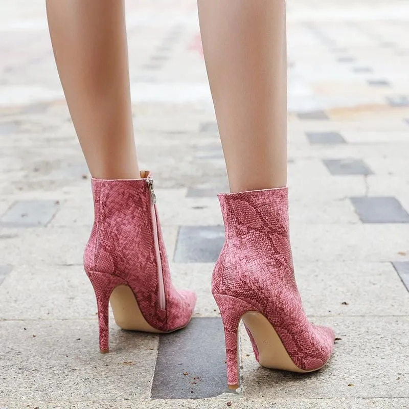 Snake Skin High Heel Boots