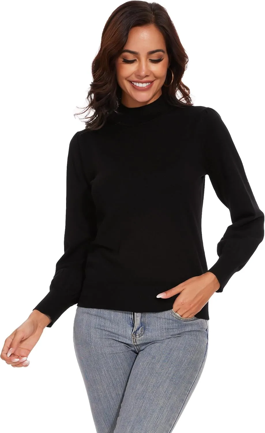 Spicy Sandia Women's Turtleneck Mock Neck Sweater Long Sleeves Casual Dressy Knit Pullover Tops Fall Winter Trendy