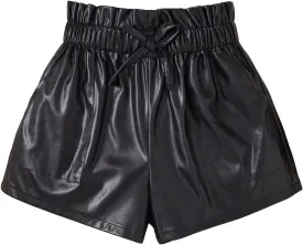 Verdusa Girl's PU Leather Knot Front Elastic Waist Wide Leg Shorts with Pocket