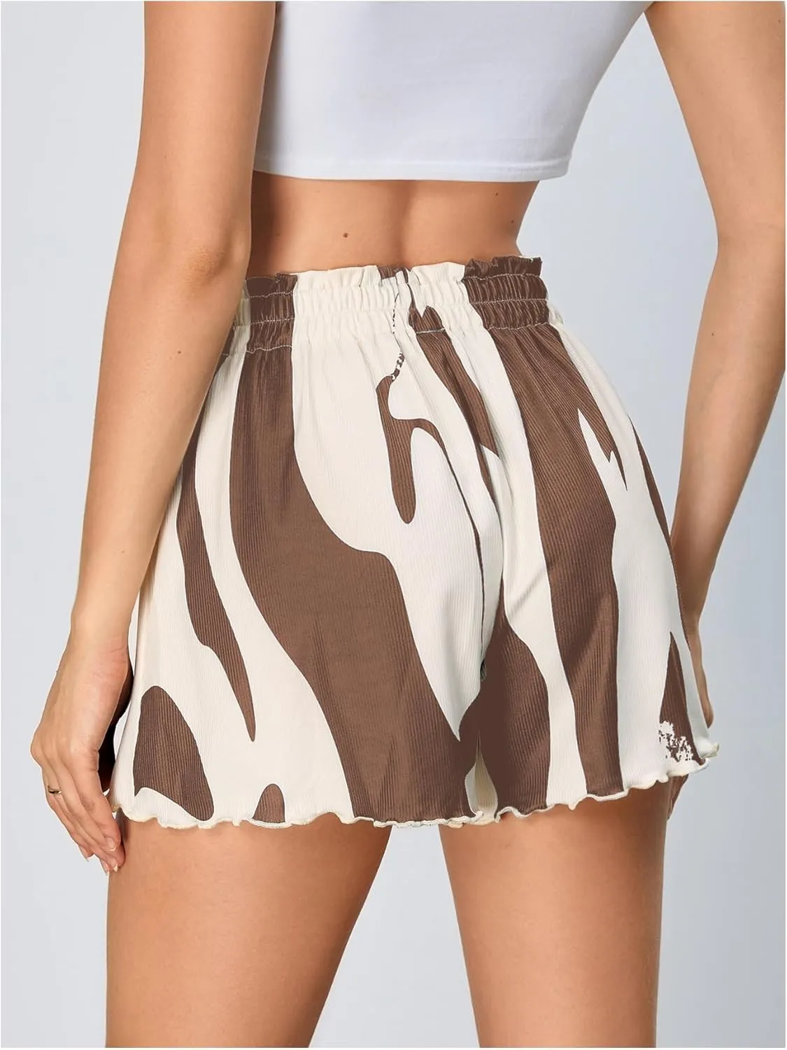Verdusa Women's Summer Shorts Comfy Ribbed Elastic Waist Short Colorblock Pull On Short
