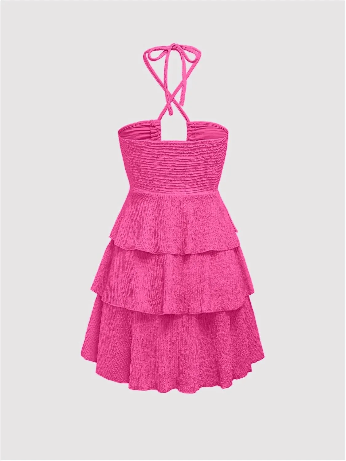 Verdusa Women's Wedding Guest Prom Halter Dress Tiered Layered Textured Backless Flowy Short Summer Dress