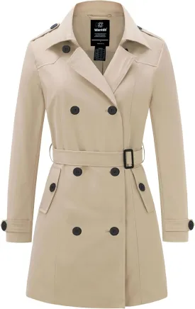 wantdo Women's Waterproof Trench Coat Classic Lapel Outerwear Coat with Belt