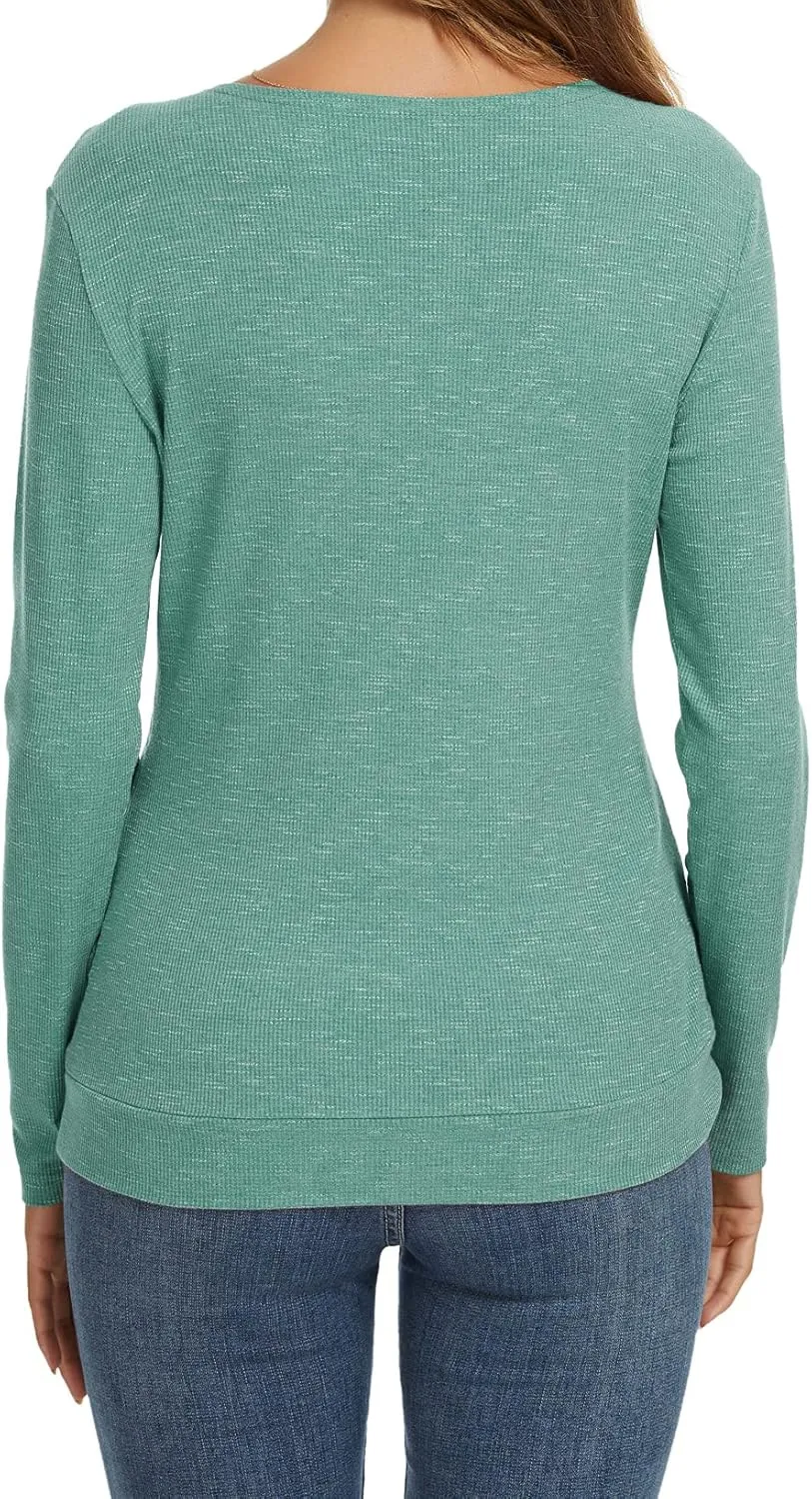 WEIYAN Women's Wrap V Neck Tops Tunic Long Sleeve Casual T-Shirts Blouse