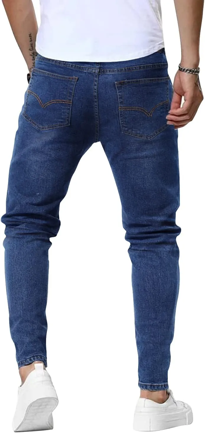Woenzaia Mens Jeans Slim Fit Skinny Denim Stretch Tapered Jean Pants