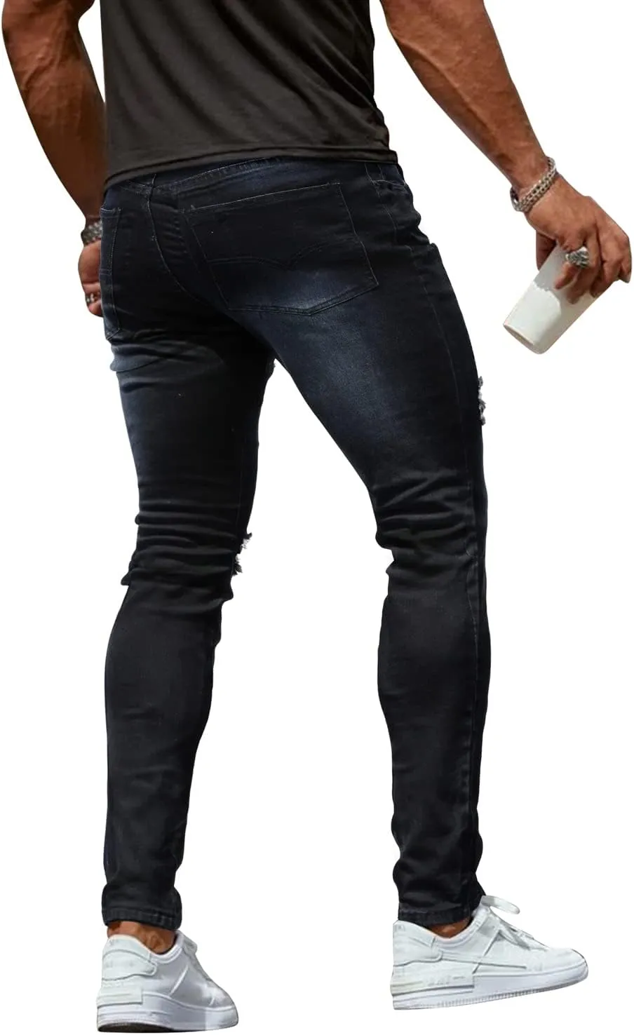 Woenzaia Mens Jeans Slim Fit Skinny Denim Stretch Tapered Jean Pants