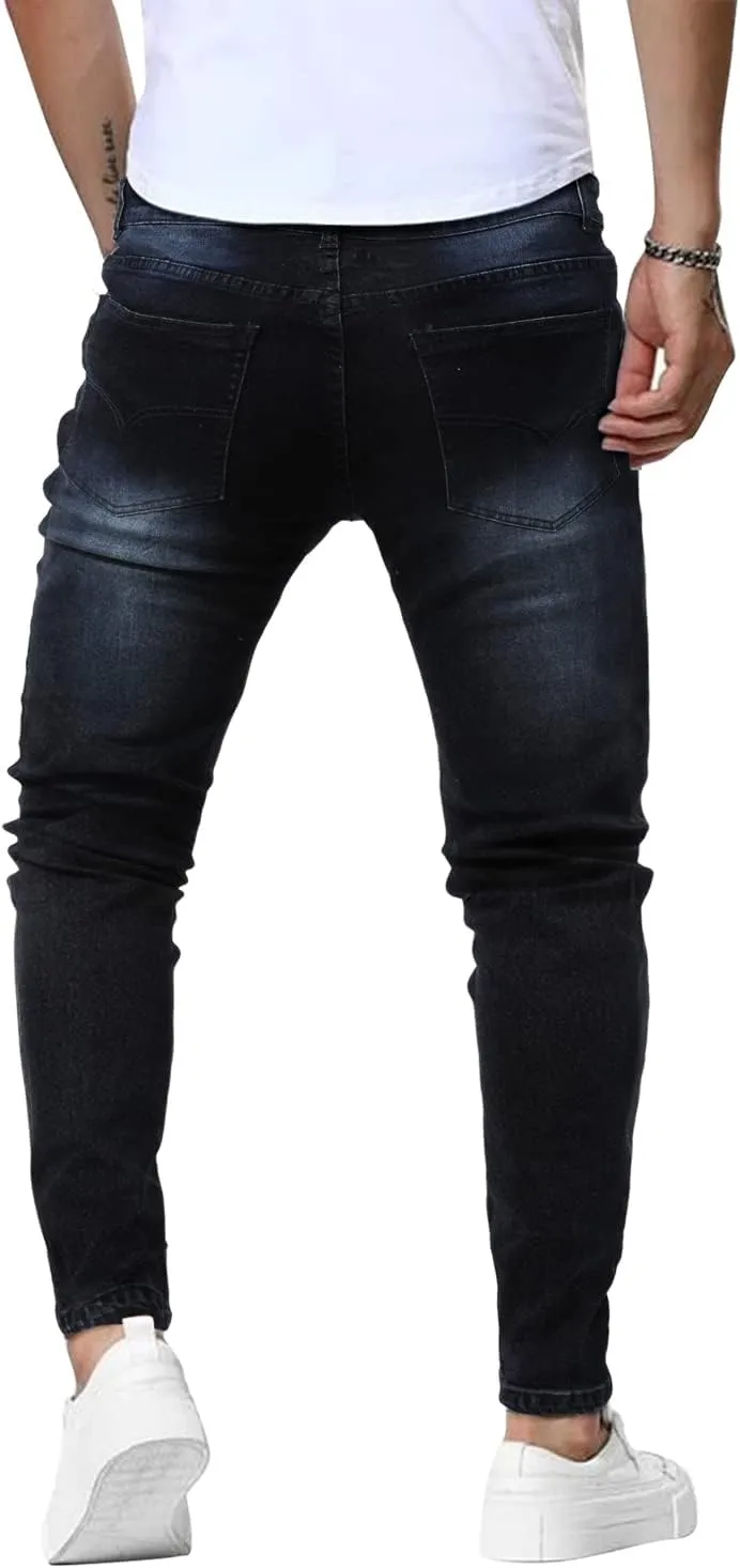 Woenzaia Mens Jeans Slim Fit Skinny Denim Stretch Tapered Jean Pants