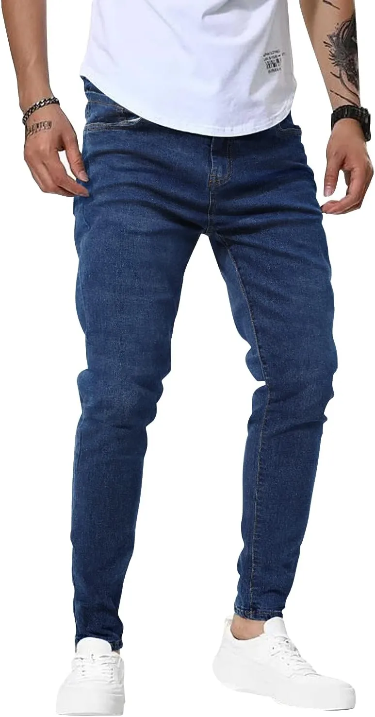 Woenzaia Mens Jeans Slim Fit Skinny Denim Stretch Tapered Jean Pants