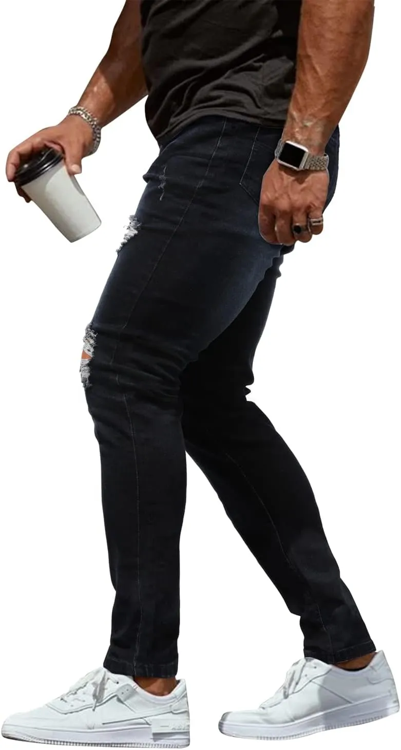 Woenzaia Mens Jeans Slim Fit Skinny Denim Stretch Tapered Jean Pants