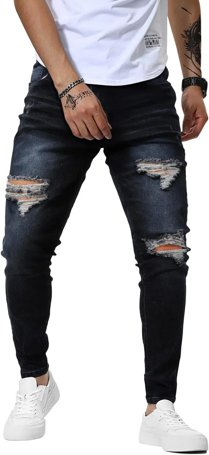 Woenzaia Mens Jeans Slim Fit Skinny Denim Stretch Tapered Jean Pants