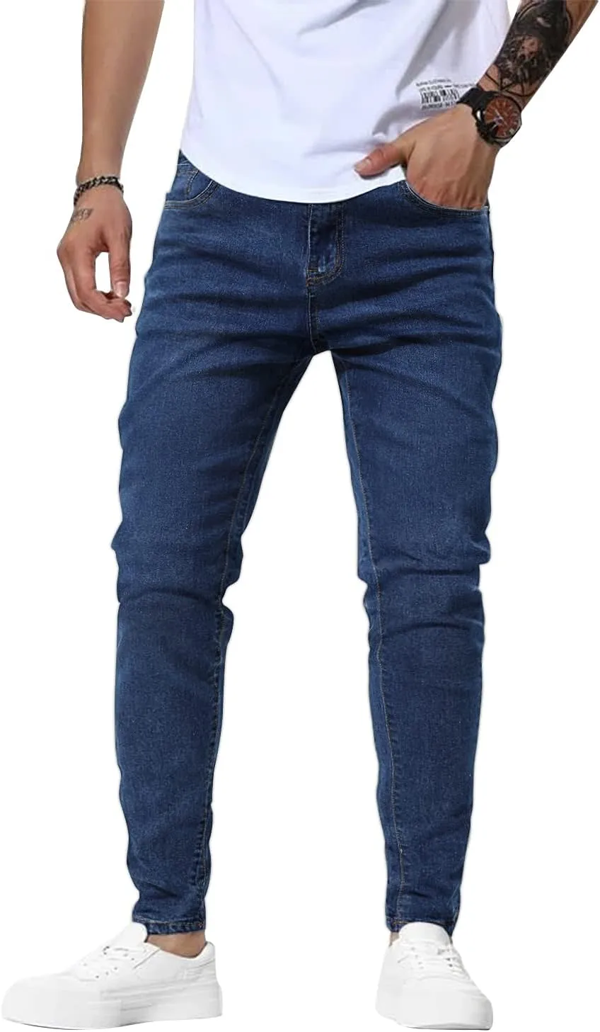 Woenzaia Mens Jeans Slim Fit Skinny Denim Stretch Tapered Jean Pants