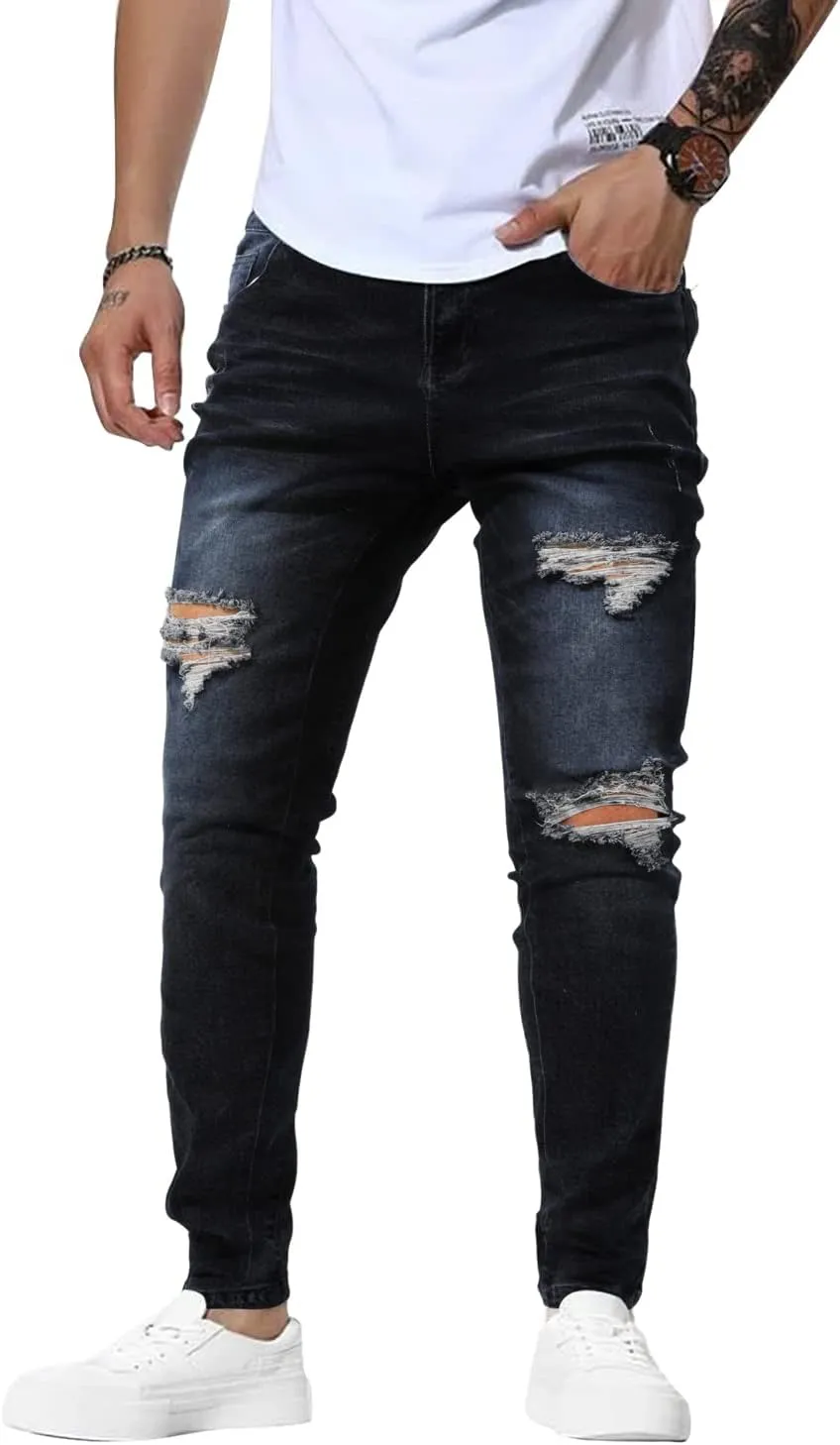 Woenzaia Mens Jeans Slim Fit Skinny Denim Stretch Tapered Jean Pants
