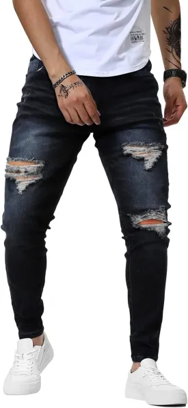 Woenzaia Mens Jeans Slim Fit Skinny Denim Stretch Tapered Jean Pants