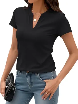 Women's V Neck T-Shirts 2025 Trendy Summer Short Sleeve Casual Tees Slim Fit Basic Tops for Work