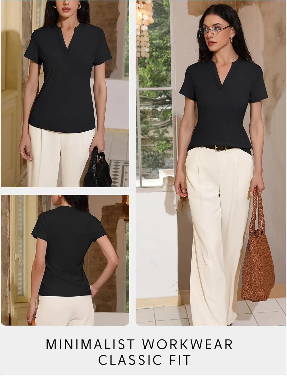 Women's V Neck T-Shirts 2025 Trendy Summer Short Sleeve Casual Tees Slim Fit Basic Tops for Work
